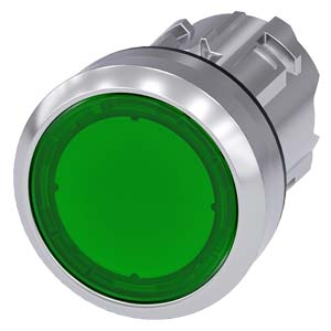 АКТУАТОР КНОПКИ С ВОЗМОЖНОСТЬЮ ПОДСВЕТКИ, 22MM, КРУГЛ., ГЛЯНЦЕВЫЙ МЕТАЛЛ, КНОПКА ЗЕЛЁНАЯ ПЛОСКАЯ, БЕ